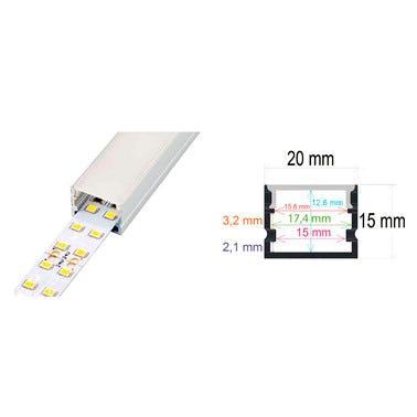 Perfil de superficie tira led aluminio 18x13mm 2m