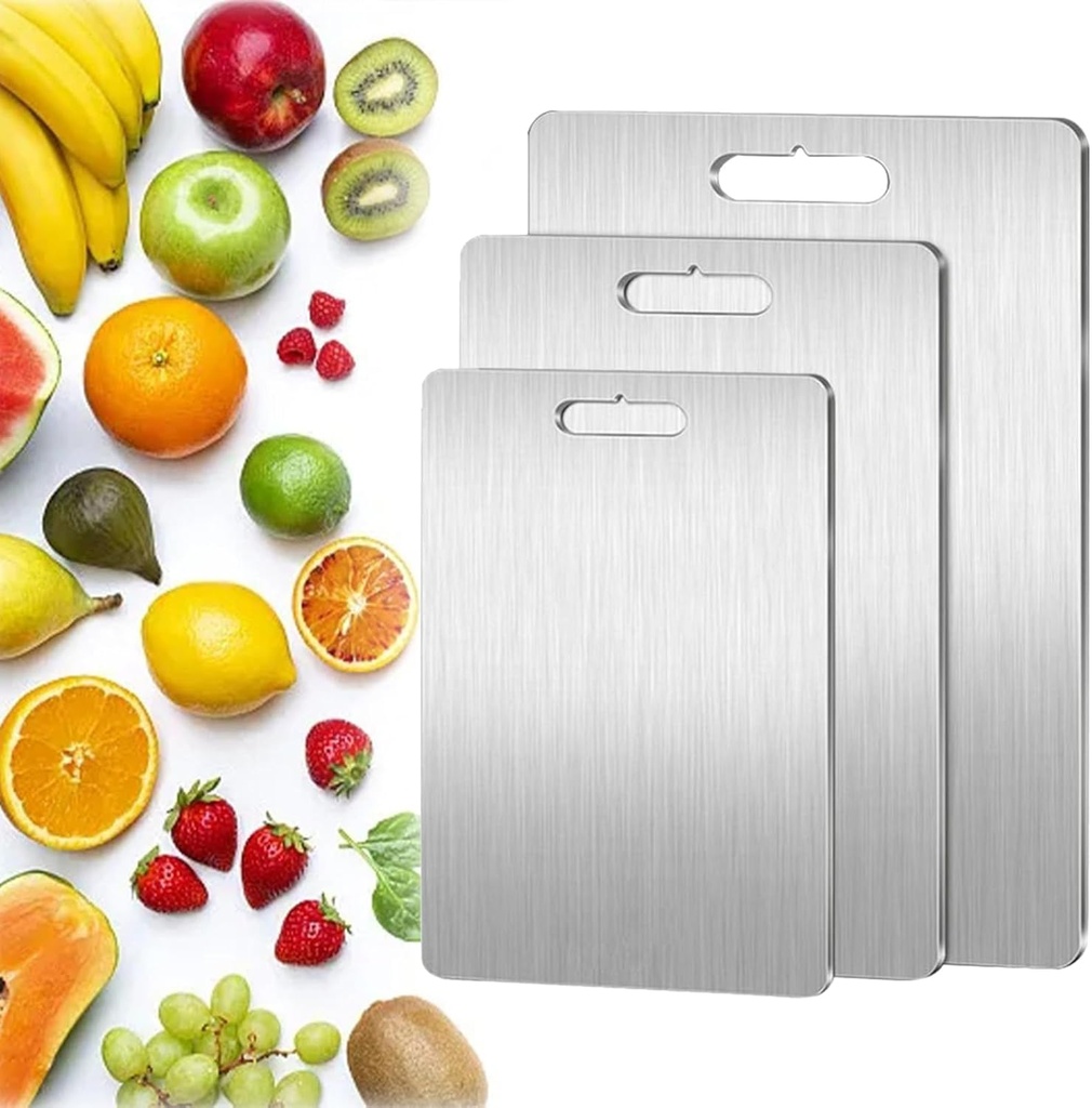 Tabla de cortar de titanio, tabla de cortar de acero inoxidable 304, de doble cara, de acero inoxidable 304, de doble cara, para la cocina, frutas, verduras, carne (11,8 x 18 pulgadas)