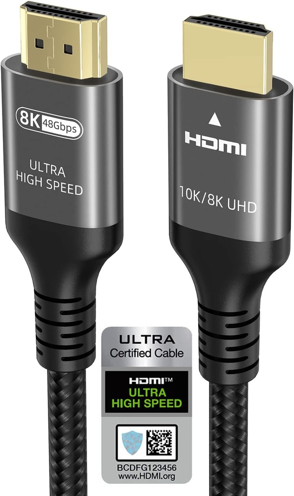 Ubluker 10K 8K 4K Cable HDMI 48Gbps 3M, Certificado Ultra Alta Velocidad HDMI® Cable 4K 240Hz 144Hz 8K60Hz 0.01ms HDR10+ ARC eARC HDCP2.3 Netflix Roku TV PC Monitor Proyector PS5 Xbox