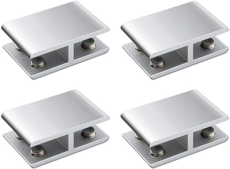 INCREWAY Abrazaderas de vidrio, 4 piezas 180 Grados Soportes de soporte de vidrio de aluminio de espacio ajustable Soporte de soporte de estante de vidrio de doble cara para vidrio de 10-12 mm