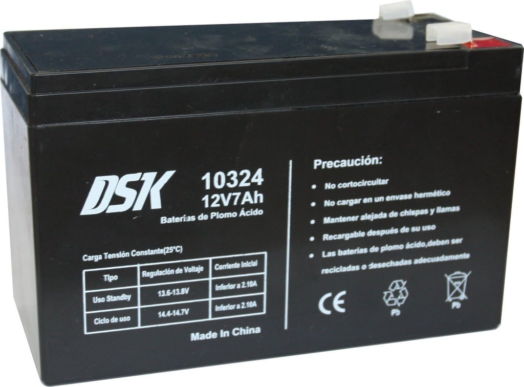 DSK 10324 - Batería plomo acido 12V 7 Ah, Negro