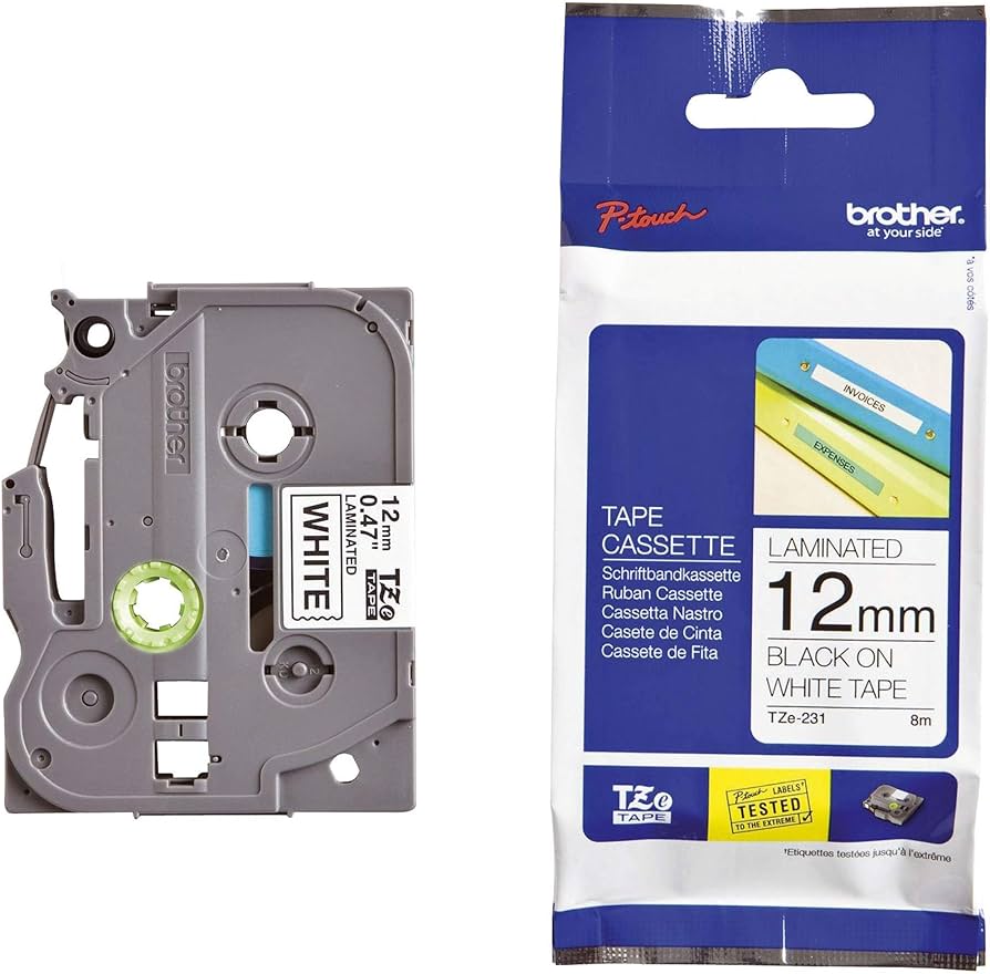 BROTHER Cinta laminada blanco/Negro 12mm (Sin Blister)