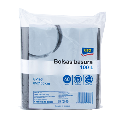 aro bolsa basura negra 100L contiene 4 x 10 unidades