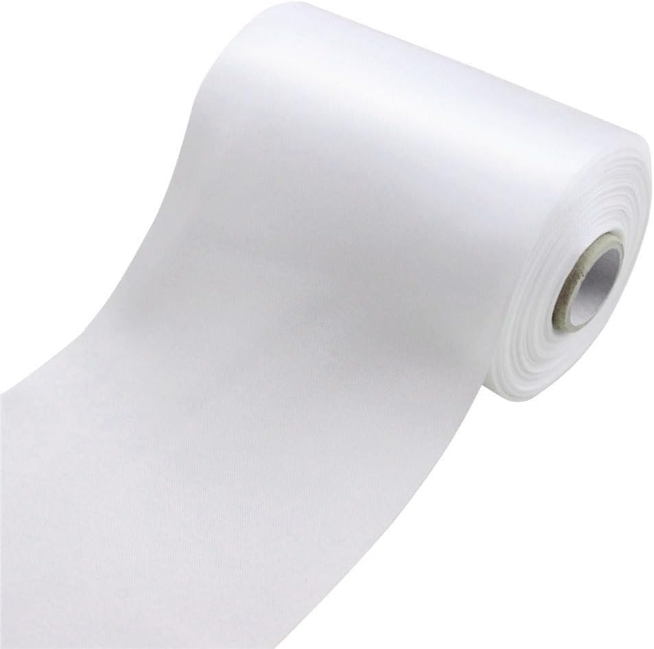 LATRAT 1 cinta de raso de 10 cm x 20 m, cinta decorativa de tela para ceremonia de apertura, lazos para bodas, cumpleaños, Navidad, decoración (blanco)