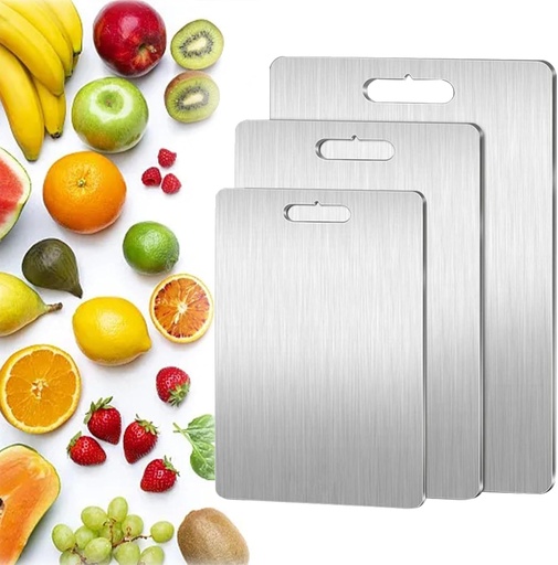 [B0D6VSQD2P] Tabla de cortar de titanio, tabla de cortar de acero inoxidable 304, de doble cara, de acero inoxidable 304, de doble cara, para la cocina, frutas, verduras, carne (11,8 x 18 pulgadas)
